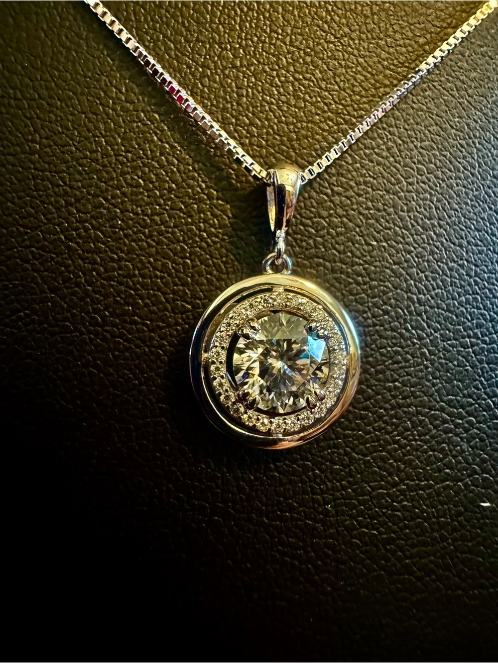 Sterling Silver Round Halo Moissanite Pendant Necklace